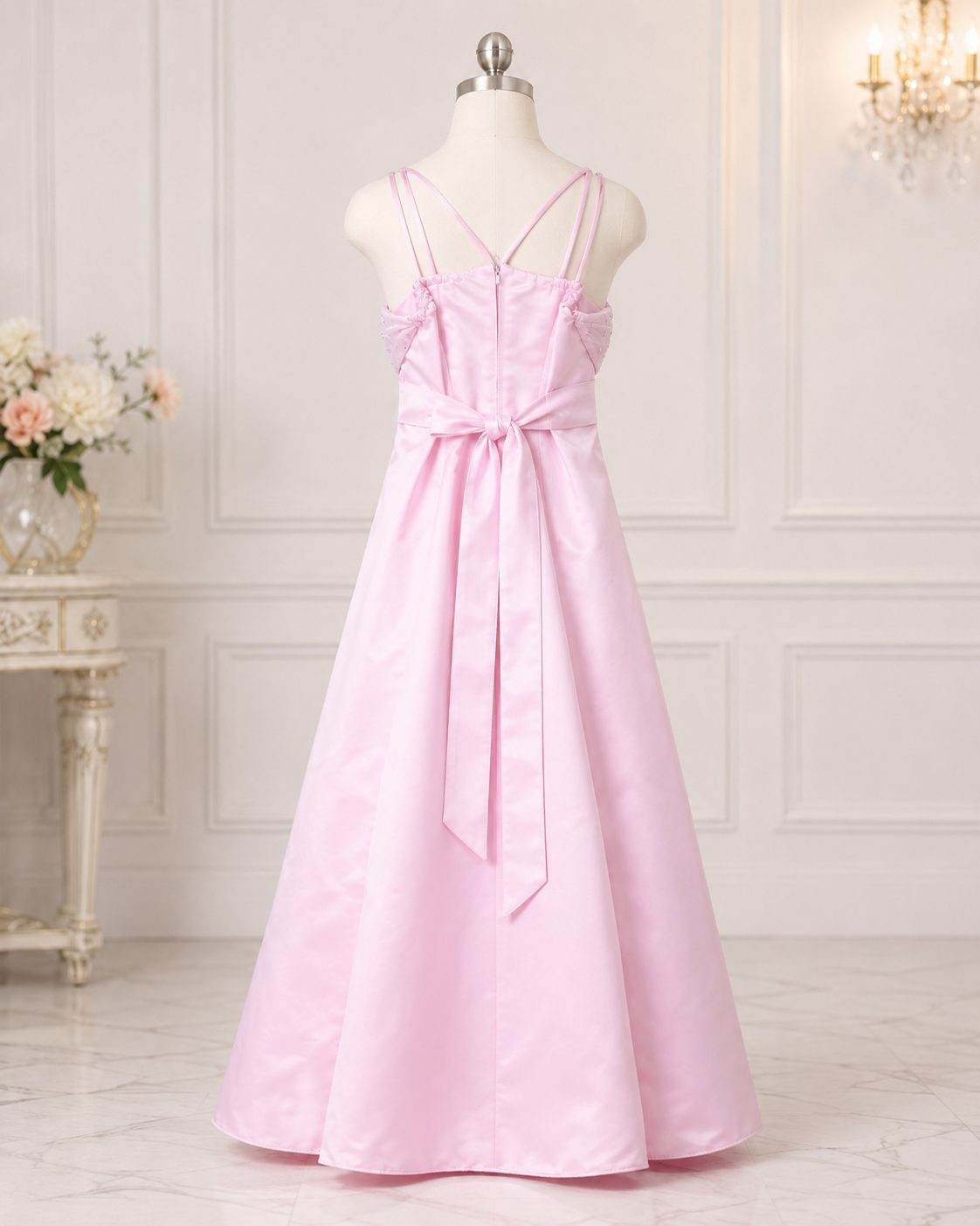 Pink Satin Twist-Bodice Flower Girl Dress - image 4