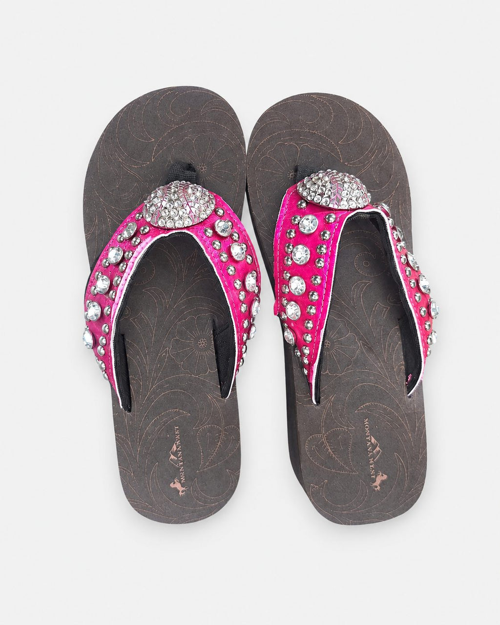 Hot Pink Beaded Rhinestone Wedge Flip-Flops - image 1
