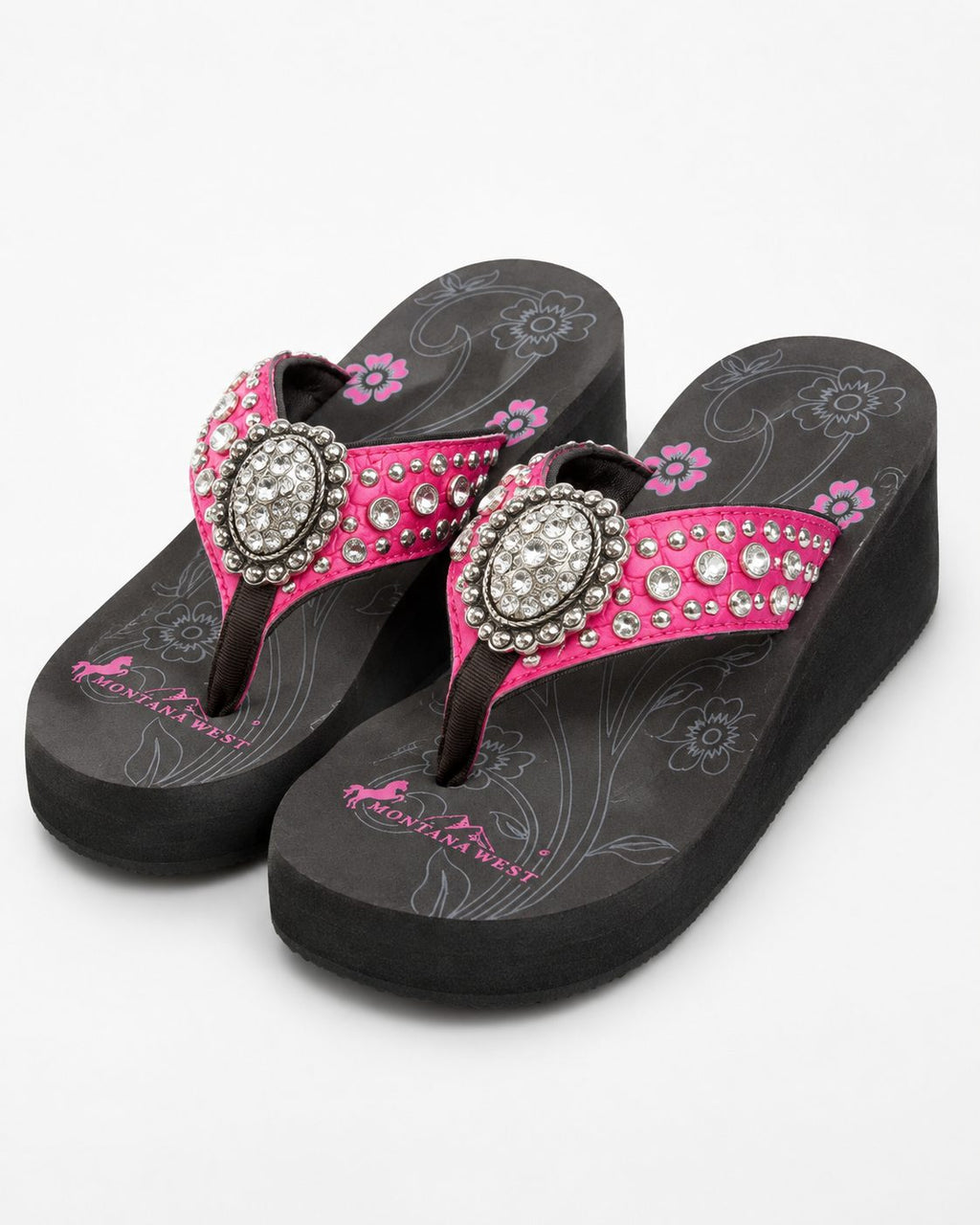 Hot Pink Beaded Rhinestone Wedge Flip-Flops - image 2
