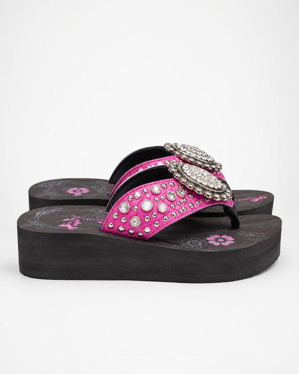 Hot Pink Beaded Rhinestone Wedge Flip-Flops - image 3