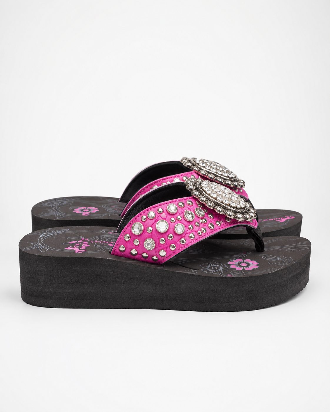 Hot Pink Beaded Rhinestone Wedge Flip-Flops - image 3