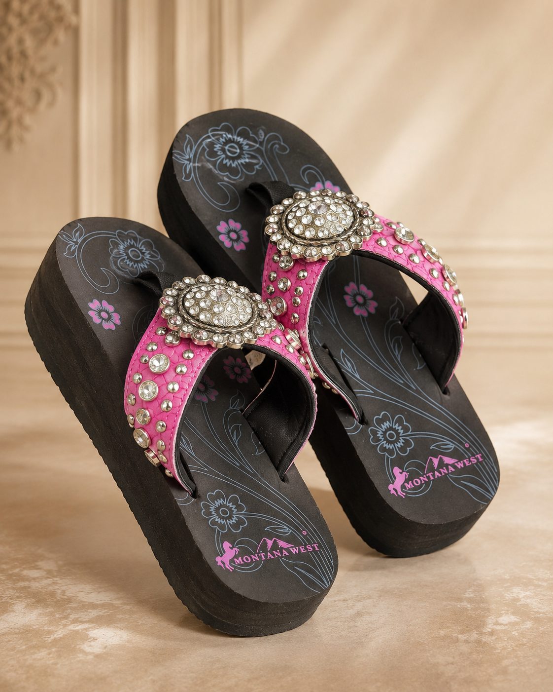 Hot Pink Beaded Rhinestone Wedge Flip-Flops - image 6