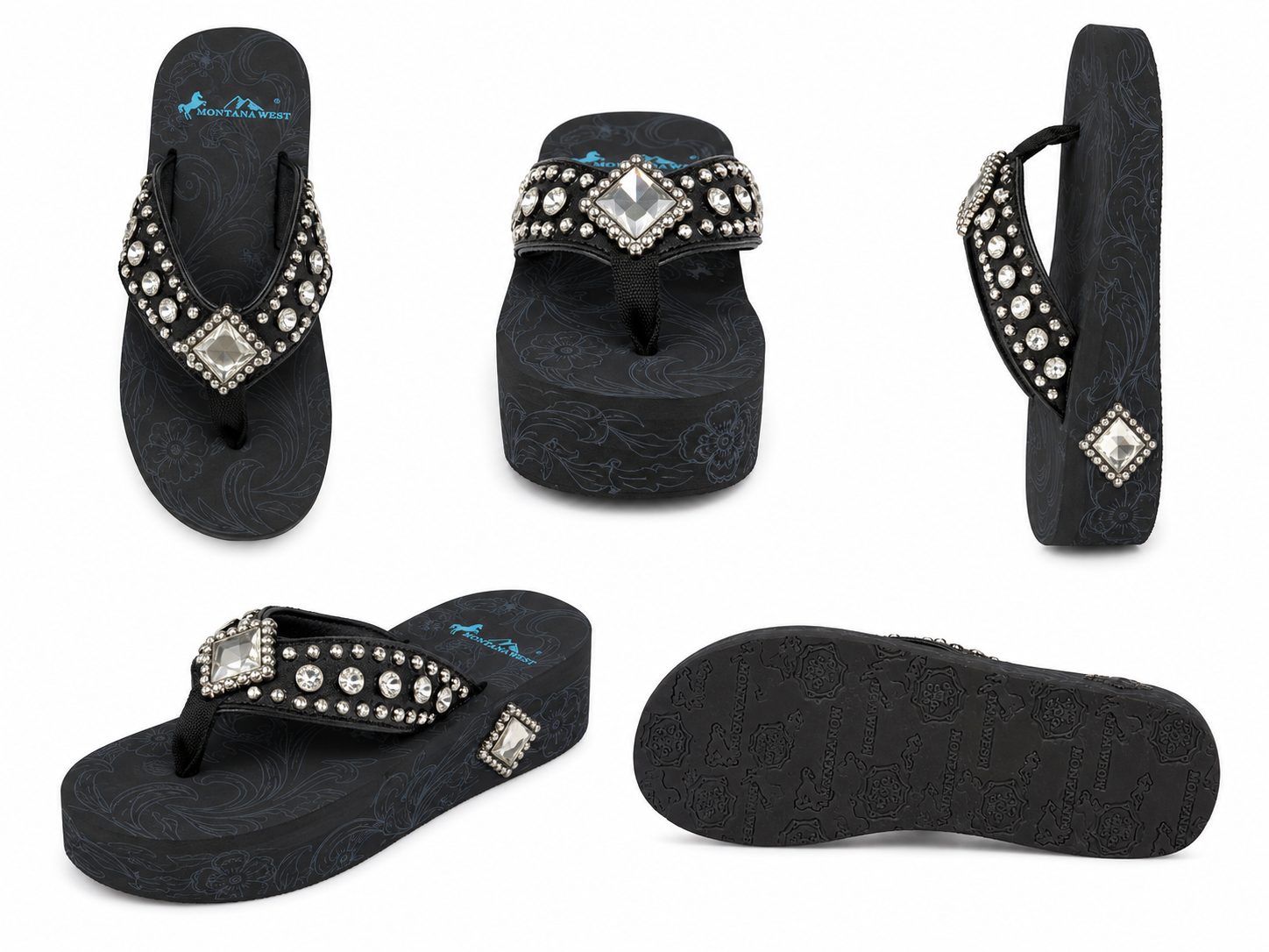 Turquoise Southwestern Beaded Wedge Flip-Flops - image 1