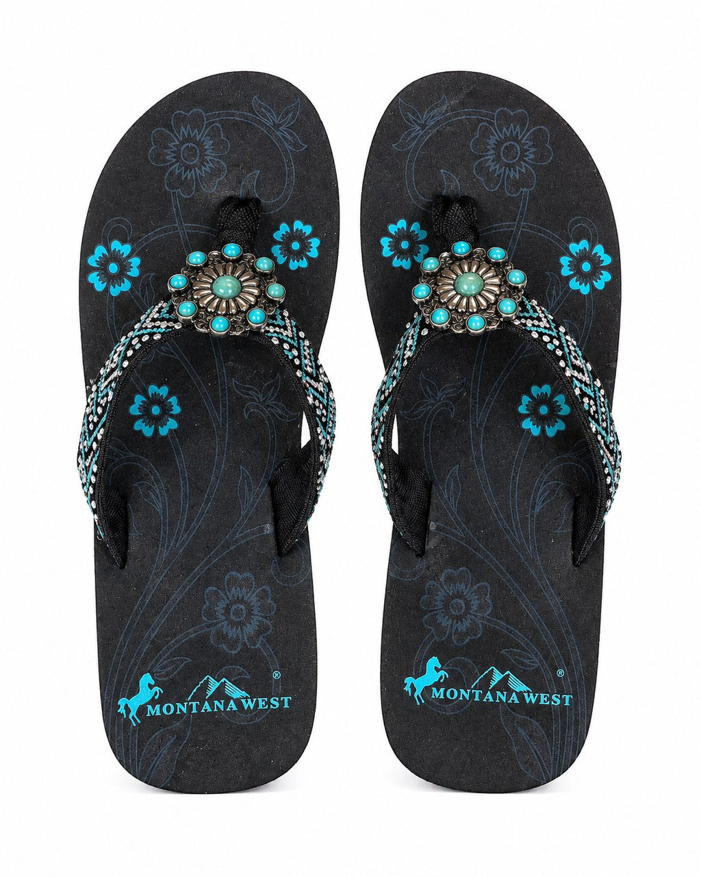 Turquoise Southwestern Beaded Wedge Flip-Flops - image 2