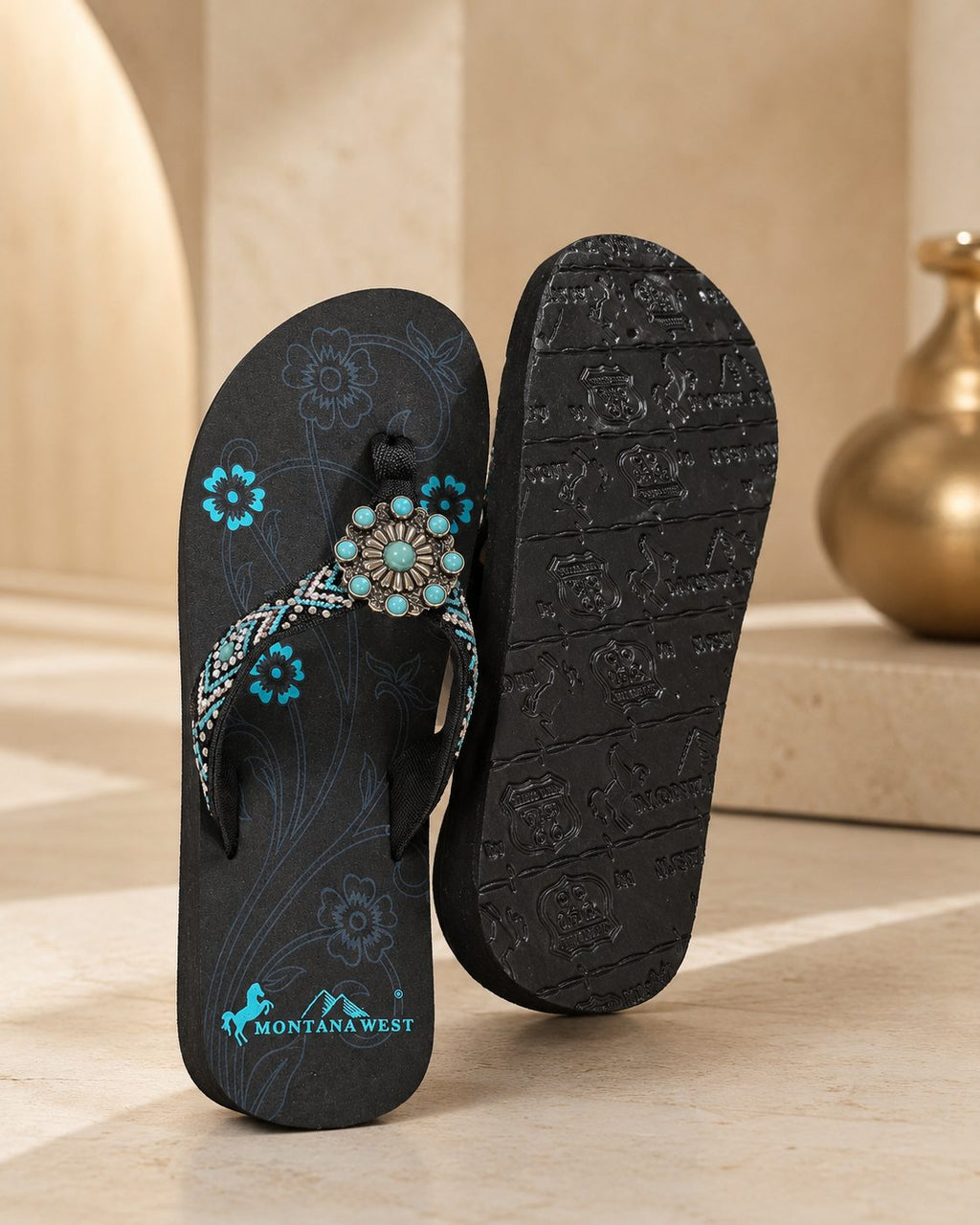 Turquoise Southwestern Beaded Wedge Flip-Flops - image 4