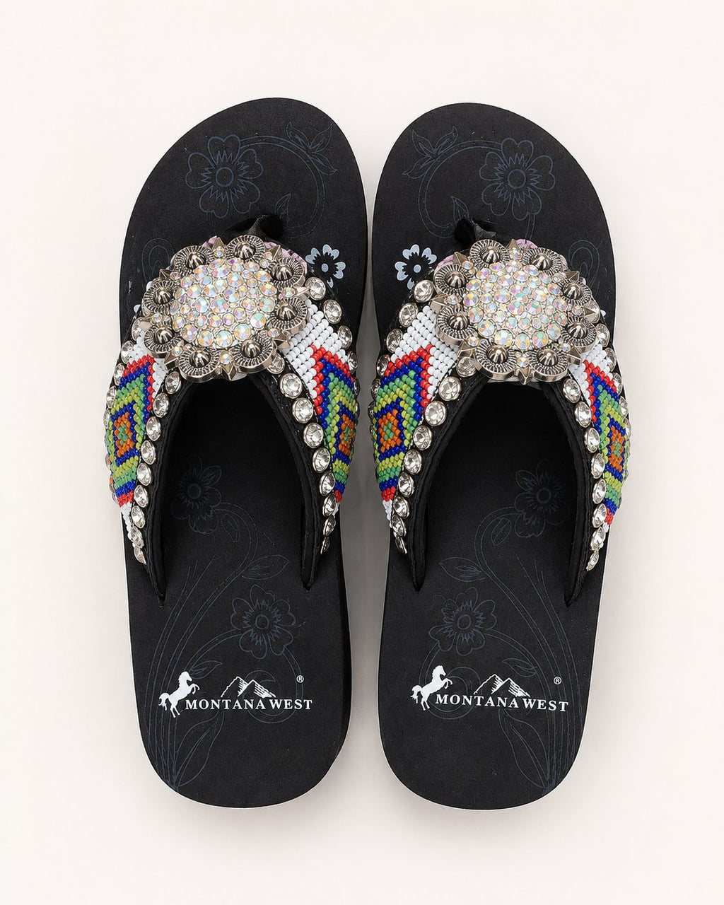 Rainbow Southwestern Beaded Wedge Flip-Flops - image 1