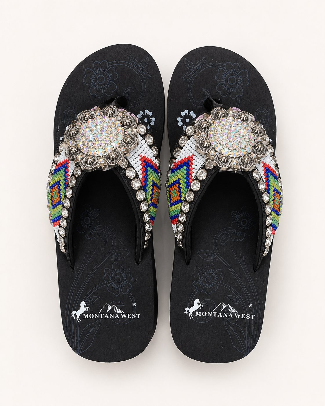 Rainbow Southwestern Beaded Wedge Flip-Flops - image 1