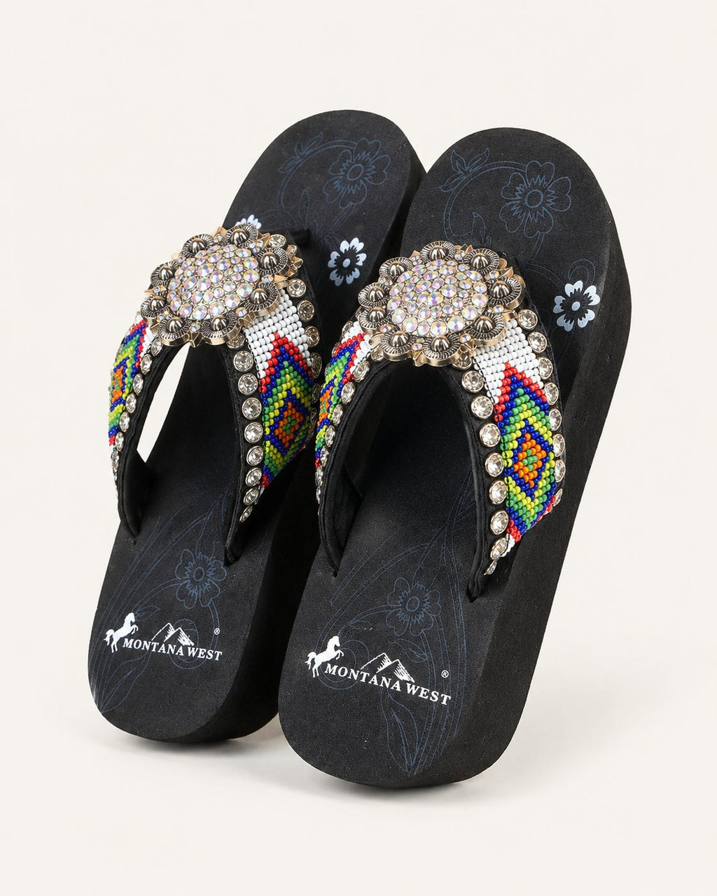 Rainbow Southwestern Beaded Wedge Flip-Flops - image 2