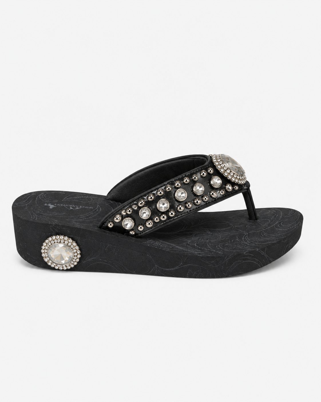 Black Pearl-Flower Beaded Wedge Flip-Flops - image 1