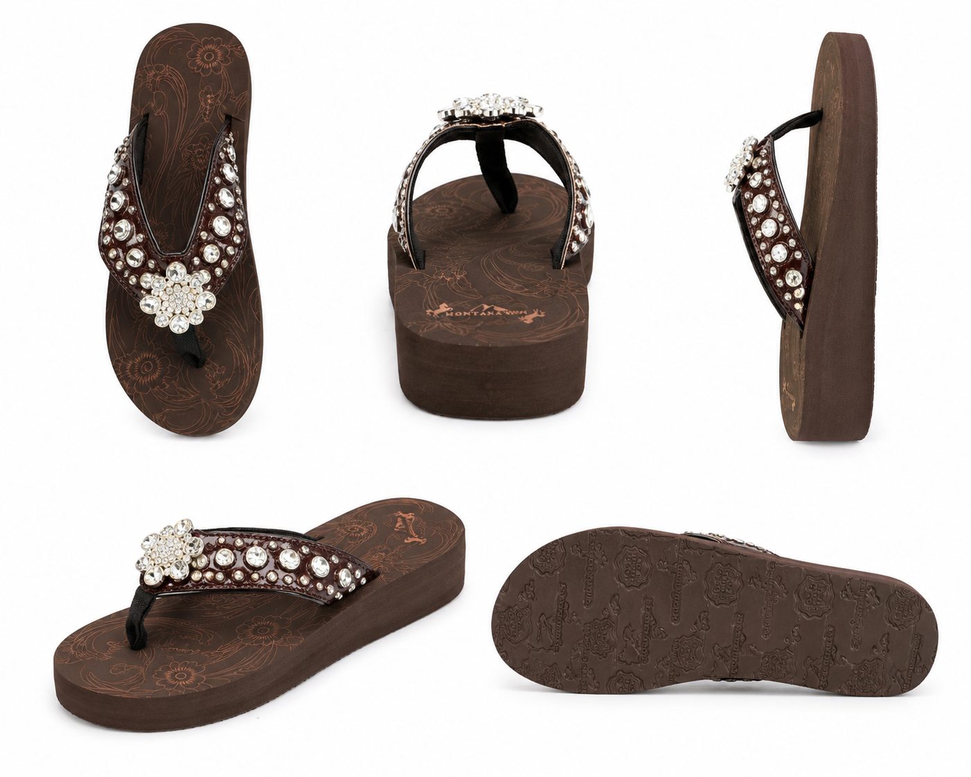 Black Pearl-Flower Beaded Wedge Flip-Flops - image 3
