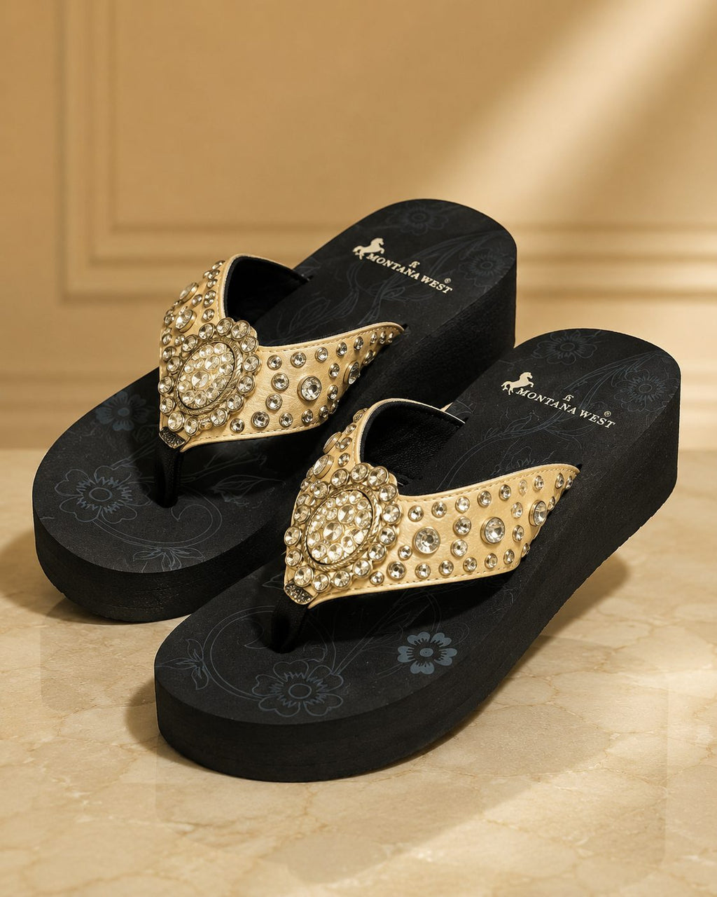 Gold Beaded Wedge Flip-Flops - image 1