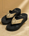 Gold Beaded Wedge Flip-Flops - image 1