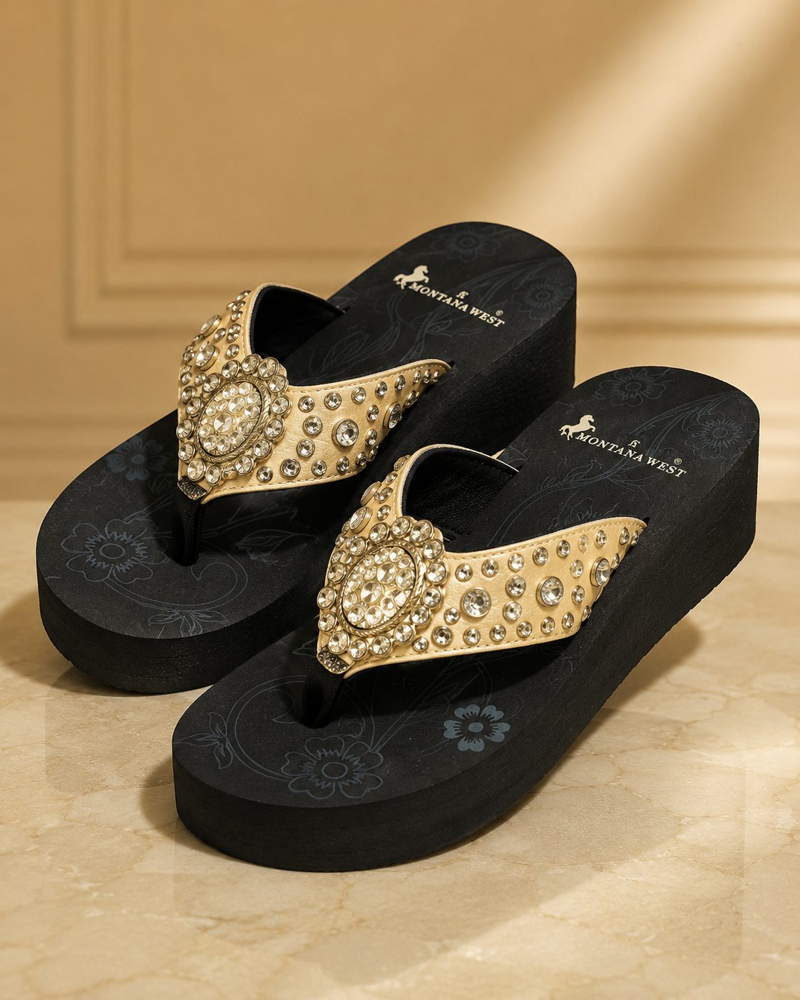 Gold Beaded Wedge Flip-Flops - image 1