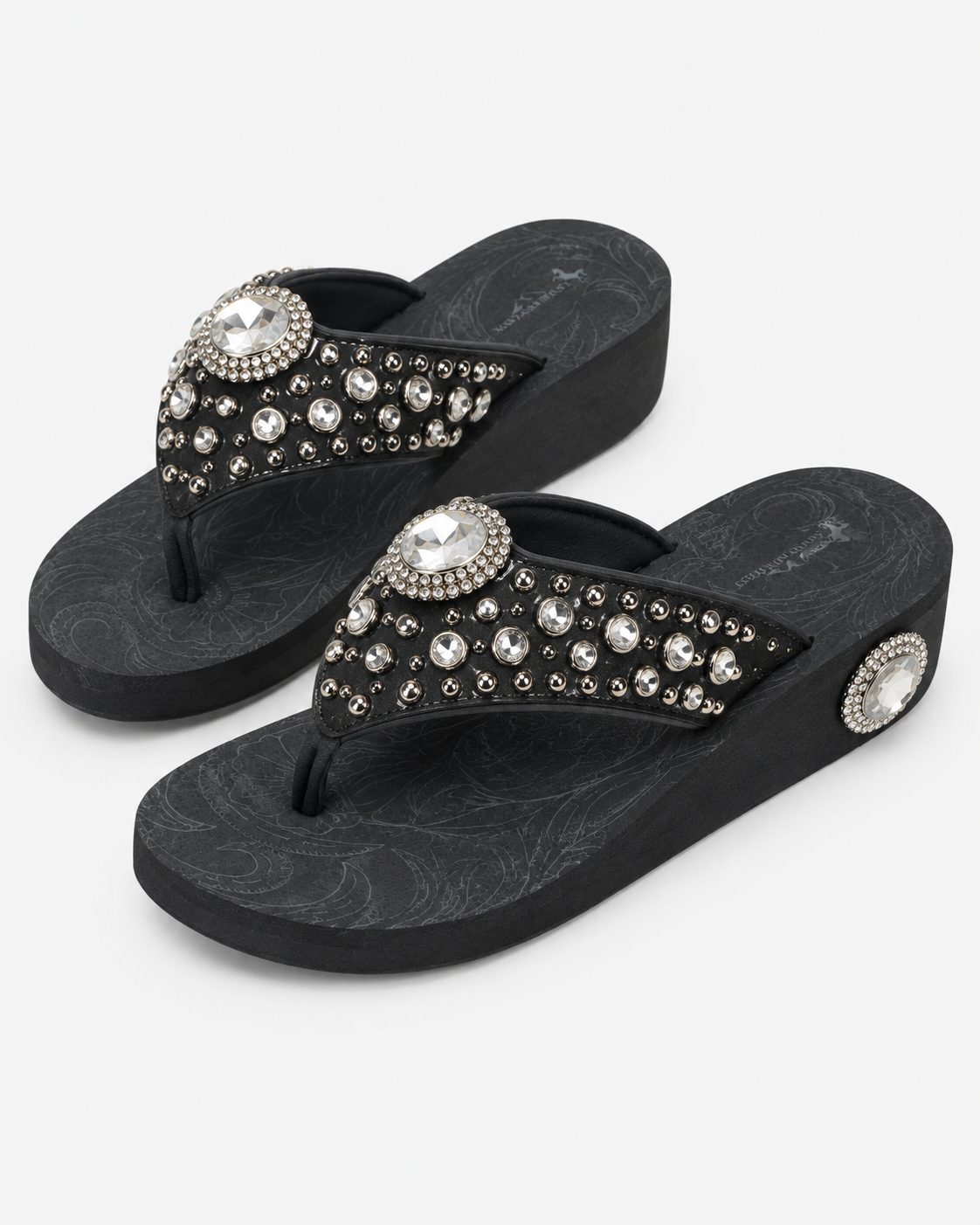 Black Beaded Flat Flip-Flops - image 1