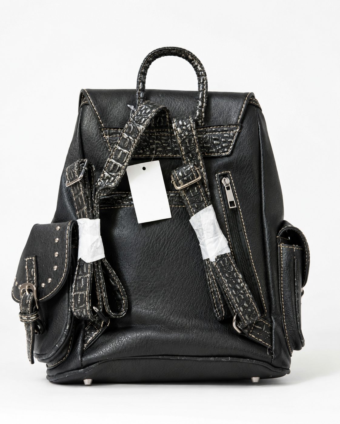 Black Croc-Embossed Satchel Backpack - image 1