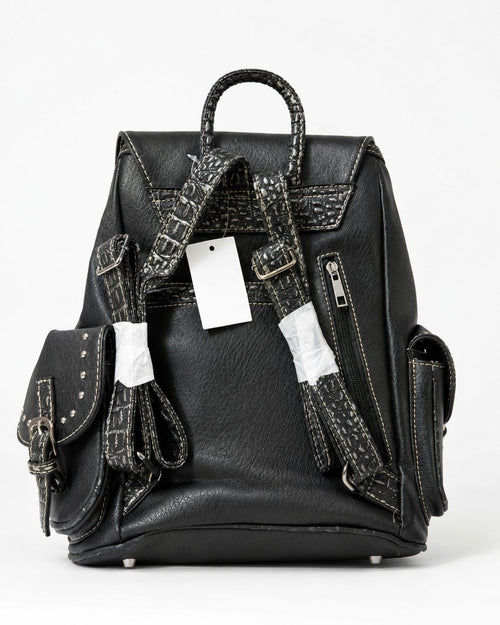 Black Croc-Embossed Satchel Backpack - image 1