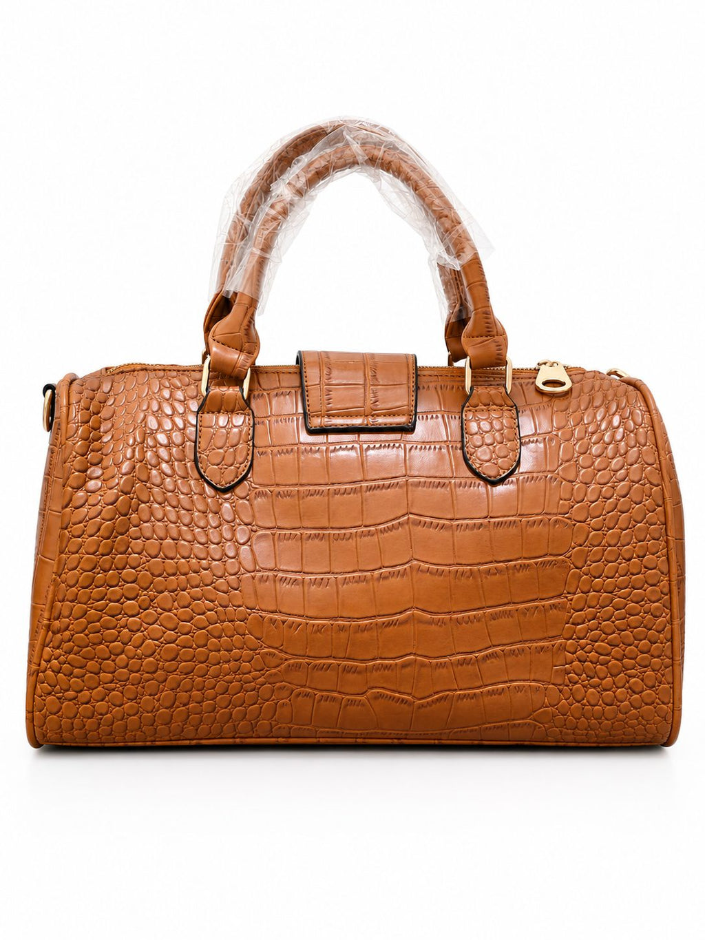 Cognac Croc-Embossed Satchel Bag - image 1