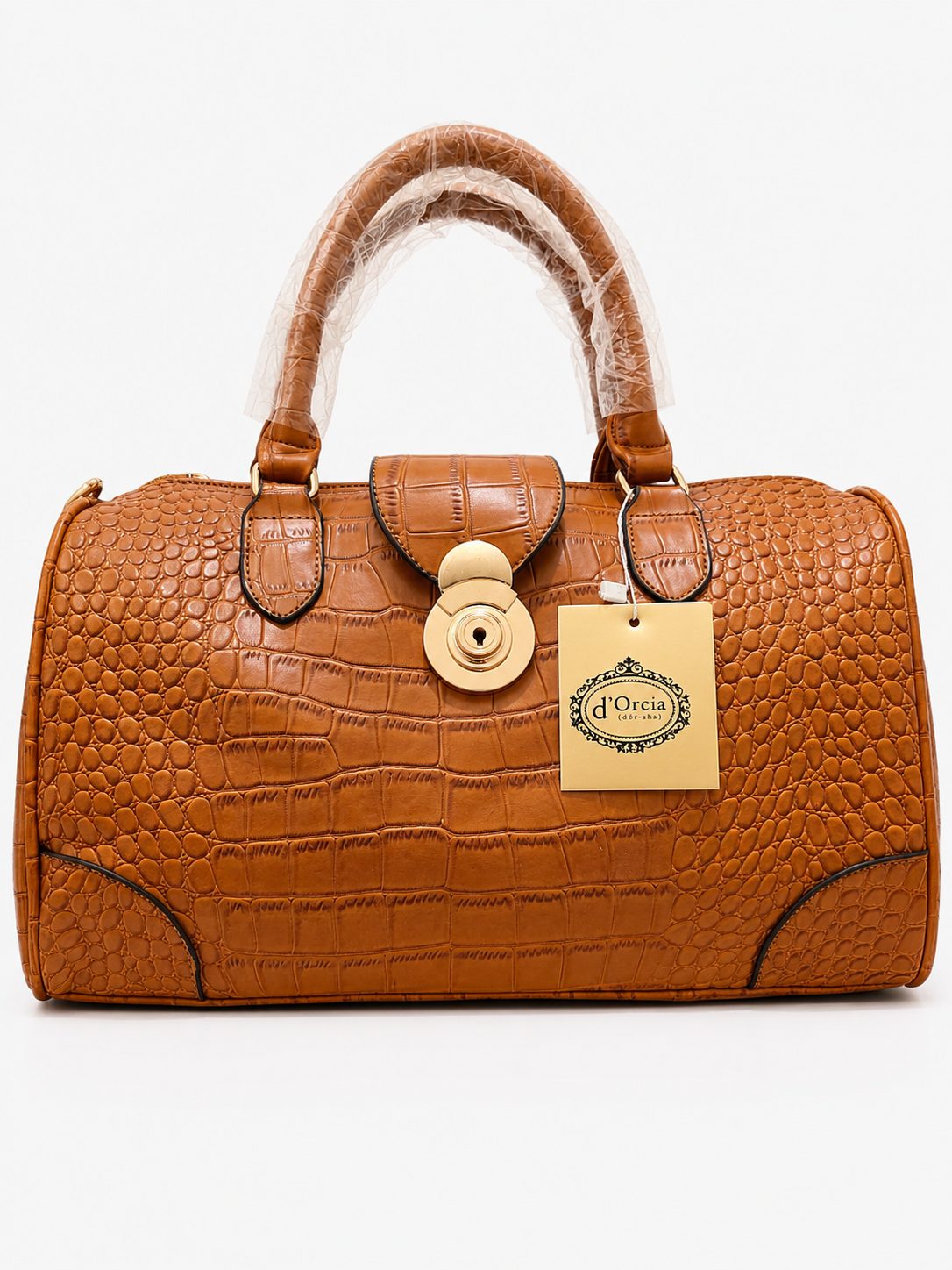 Cognac Croc-Embossed Satchel Bag - image 2