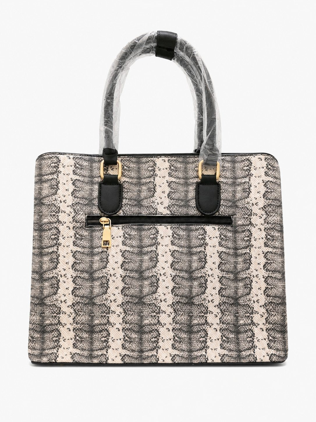Snakeskin-Print Tote with Black Handle - image 1