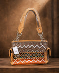 Tan Southwestern Aztec-Pattern Satchel Bag - image 1