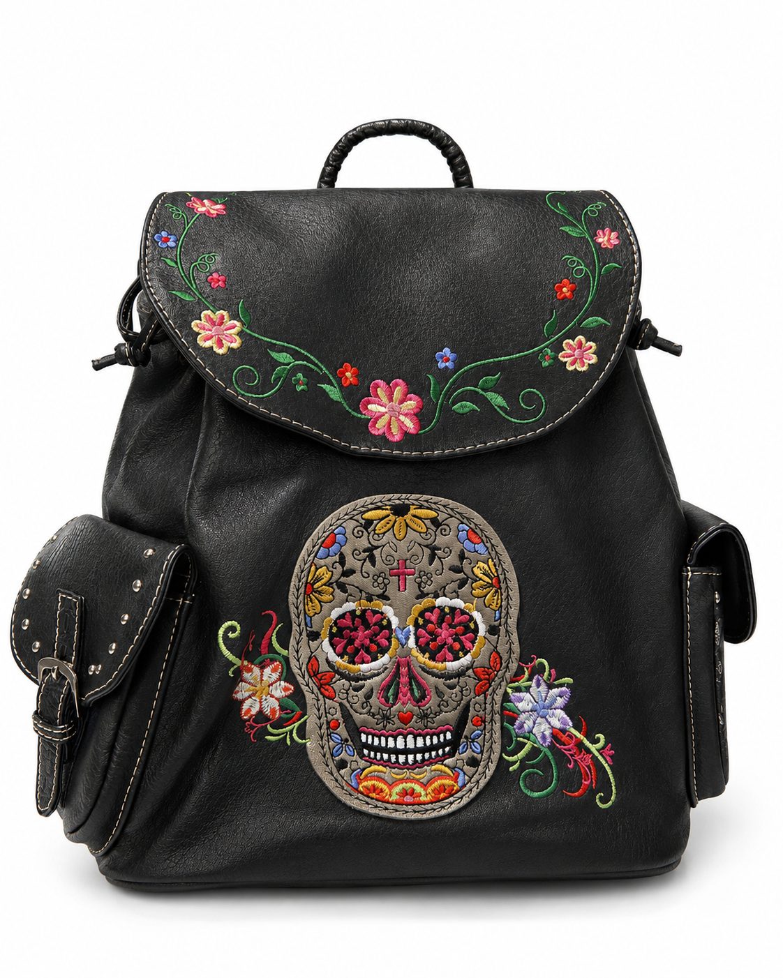 Black Embroidered Sugar-Skull Backpack - image 1
