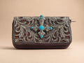 Brown Tooled Wallet with Turquoise Cross - image 1
