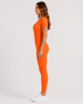 Ribbed Zip-Front Romper - Orange - image 1