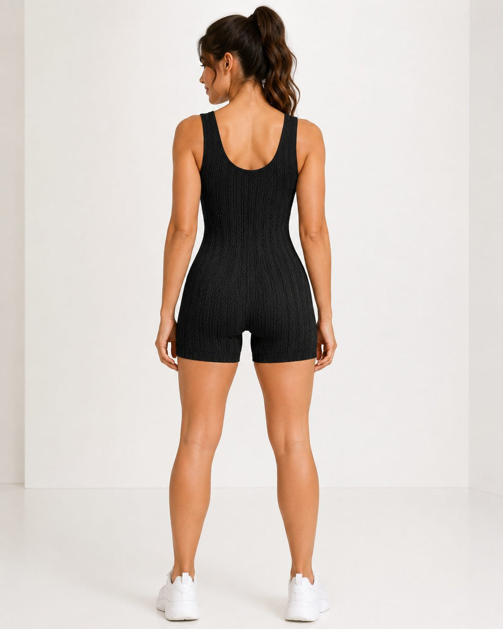 Ribbed Zip-Front Romper - Black - image 2
