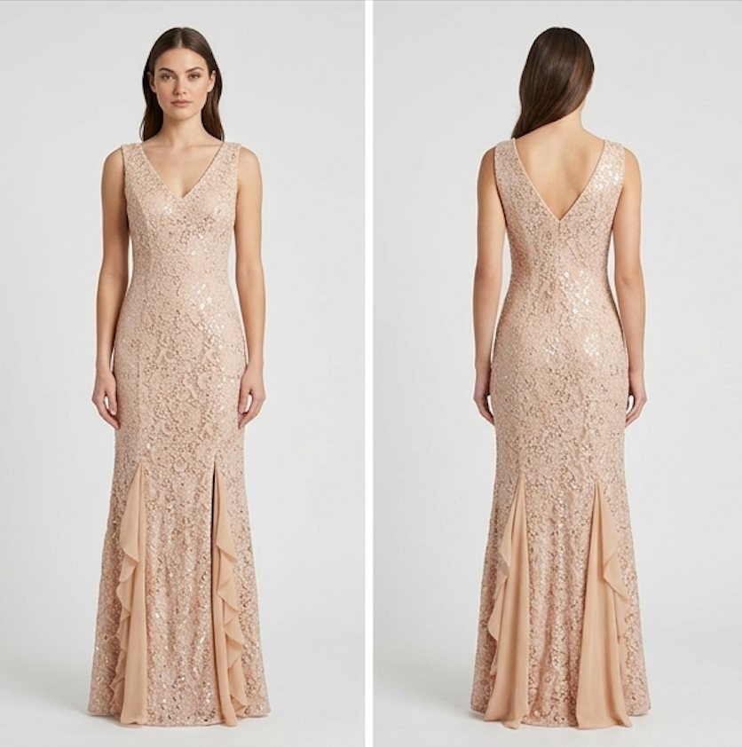 Champagne Lace Ruffle Gown