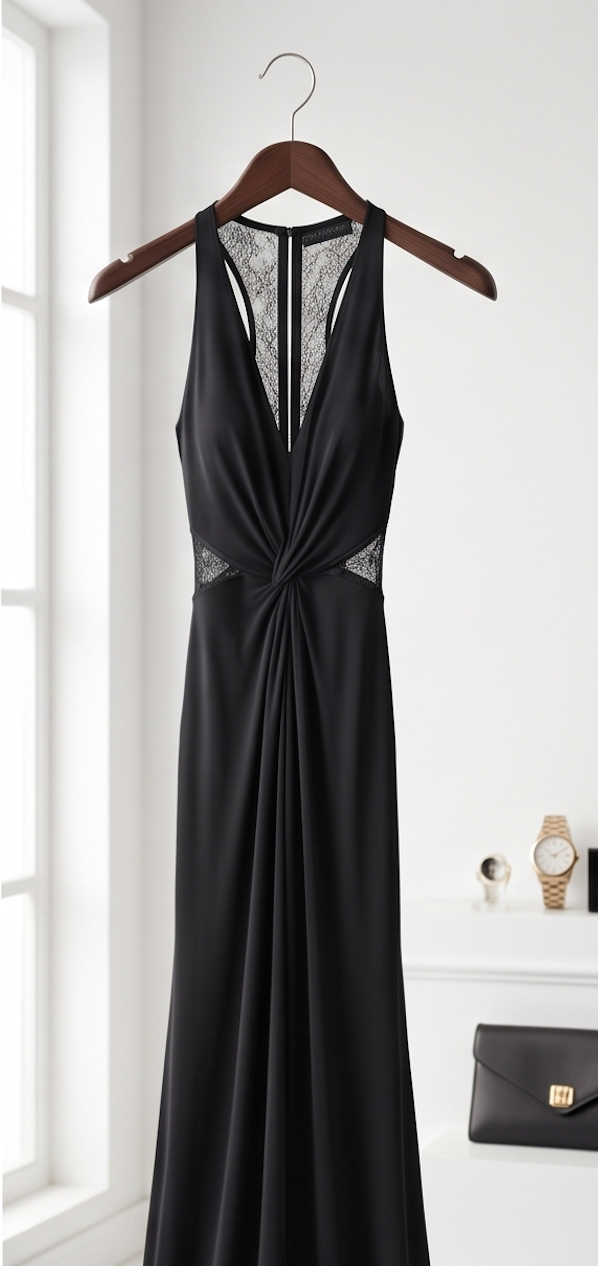 Black Twist-Front Jersey Gown