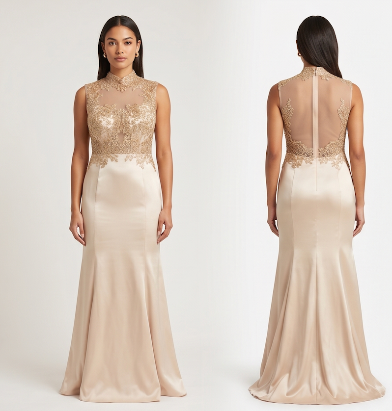 Champagne Satin Beaded Mermaid Gown