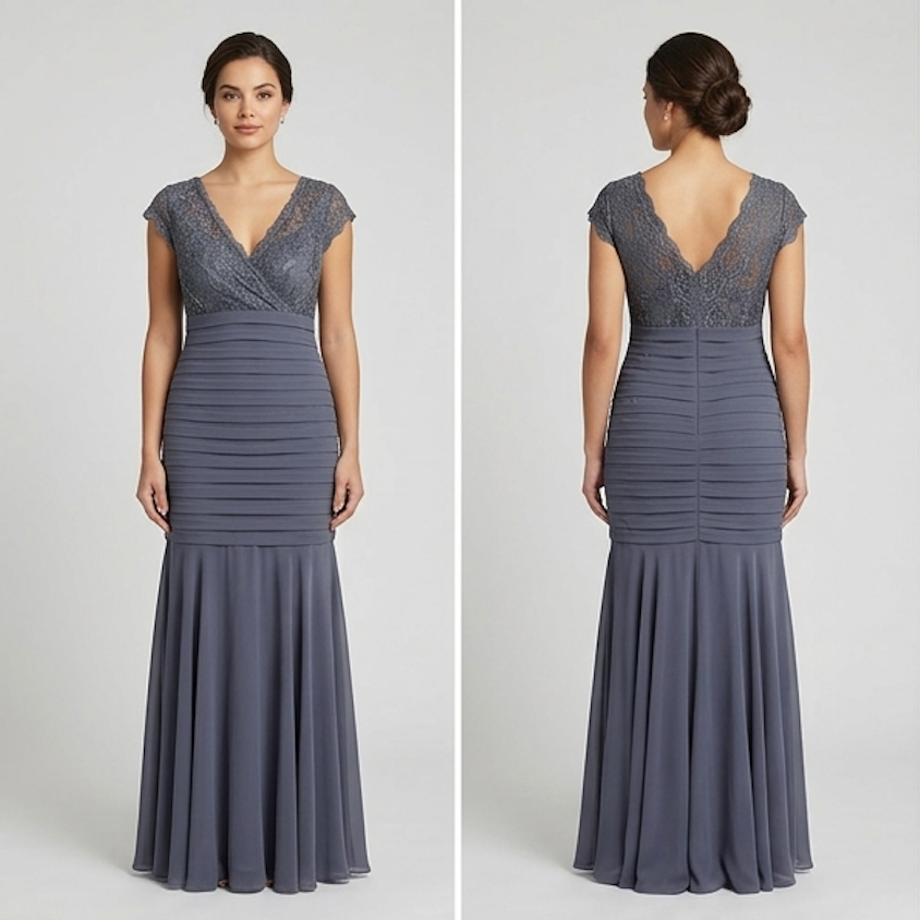 Slate Grey Cap-Sleeve Gown