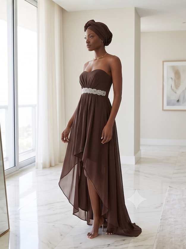 Chocolate Strapless High-Low Gown