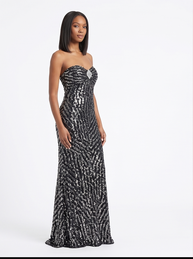 Black Scroll-Sequin Gown